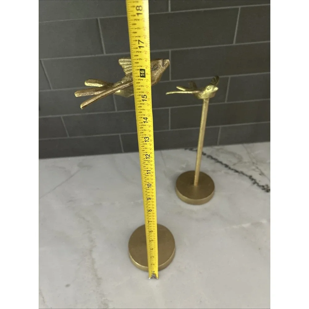 Pier 1 Gold Bird Statues Set of 2 Tall Pedestal Birds Modern Glam Decor